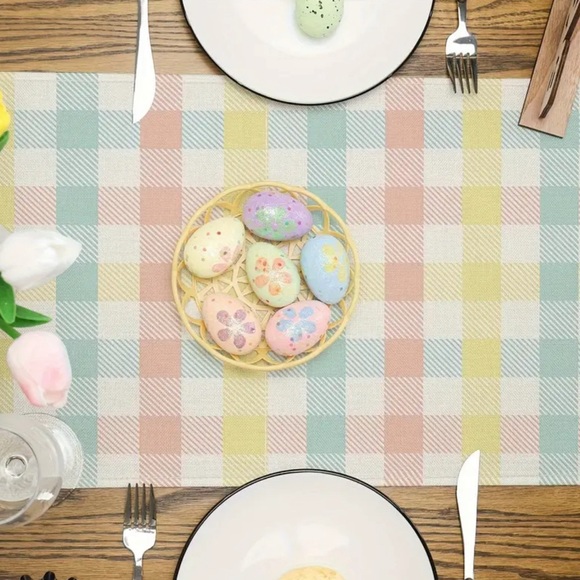 Happy Easter Patterned Bunnies Checkered Table Runner - Picture 4 of 4